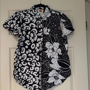 Farm Rio for Anthropologie  Black and White Patterned Shirt XS new without tags